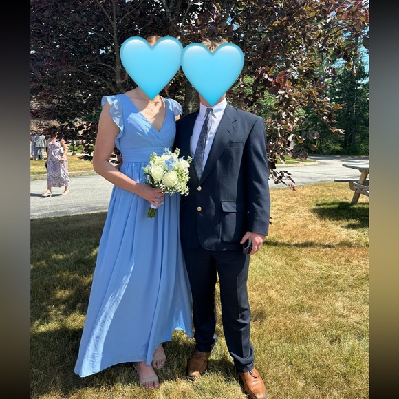 JJs House Floor-Length Chiffon Bridesmaid Dress With Ruffle in Light Blue - Picture 4 of 4